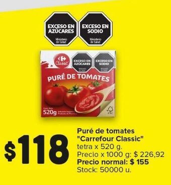 Carrefour Maxi Puré de tomate carrefour classic tetra x 520g oferta