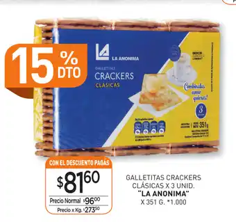 La Anonima La Anonima Galletitas Crackers Clásicas x 3unid oferta