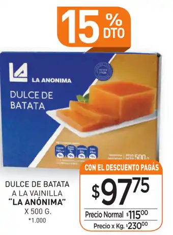 La Anonima La Anónima Dulce De Batata A La Vainilla x 500g oferta