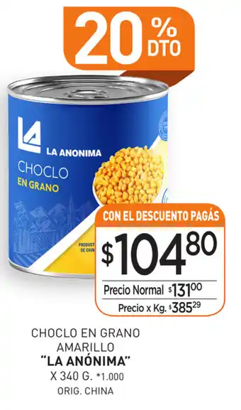 La Anonima La Anónima Choclo En Grano Amarillo x 340g oferta