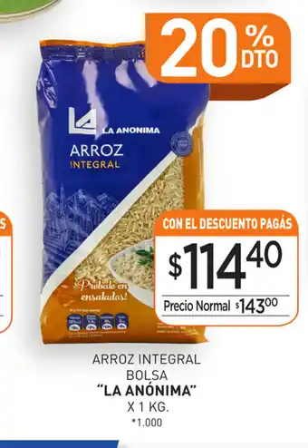La Anonima La Anónima Arroz Integral Bolsa x 1kg oferta