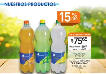 La Anonima La Anónima Agua C/Gas Citrus/Limonada/Naranja-Durazno x 2000cc oferta