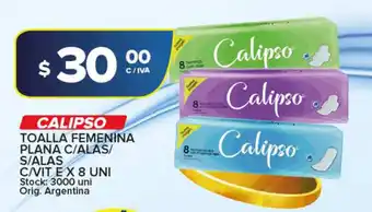 Carrefour Maxi Calipso Toalla Femenina Plana C/Alas/S/Alas C/Vit E x 8 uni oferta