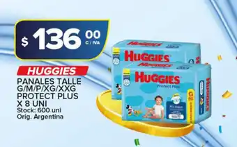 Carrefour Maxi Huggies Panales Talle G/M/XG/XXG Protect Plus x 8 uni oferta