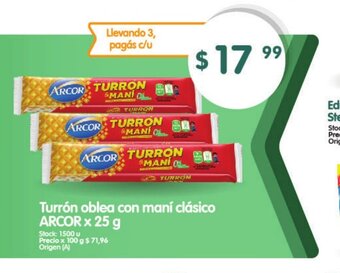 Supermercados Buenos Días Arcor Turrón oblea con maní clásico x 25 g oferta