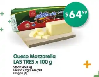 Supermercados Buenos Días Las Tres Queso Mozzarella x 100g oferta