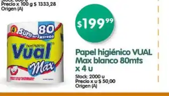 Supermercados Buenos Días Vual Papel higiénico Max blanco 80mts x 4u oferta