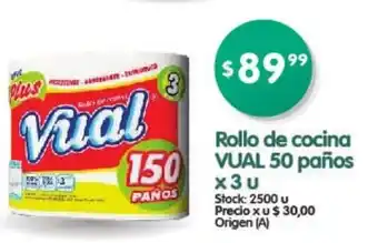 Supermercados Buenos Días Vual Rollo de cocina 50 paños x 3u oferta