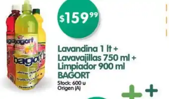Supermercados Buenos Días Bagort Lavandina 1 lt + Lavavajillas 750ml Limpiador 900ml oferta