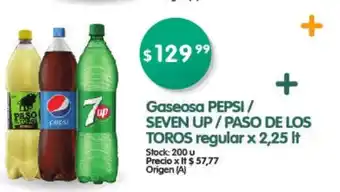 Supermercados Buenos Días Gaseosa Pepsi/Seven up/Paso De Los Toros regular x 2,25lt oferta