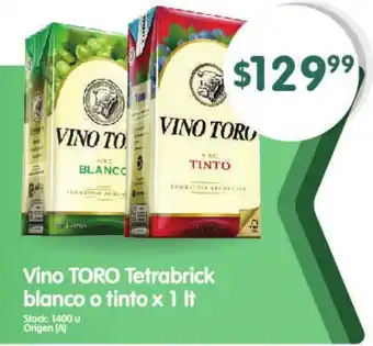 Supermercados Buenos Días Toro Vino Tetrabrick blanco o tinto x 1lt oferta