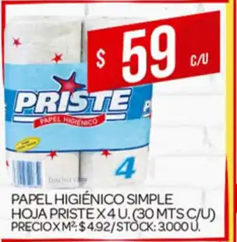 Supermercados DIA Papel Higiènico Simple Hoja Priste x 4 u oferta