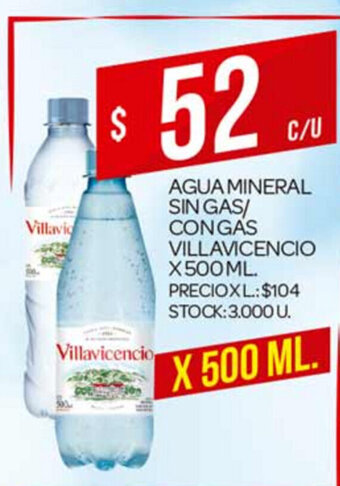 Supermercados DIA Agua Mineral Sin Gas/ Con Gas Villavicencio x 500ml oferta