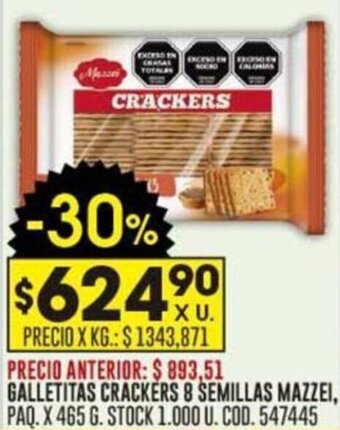 Coto GALLETITAS CRACKERS 8 SEMILLAS MAZZEI, PAQ. X 465 G. STOCK 1.000 U. COD. 547445 oferta