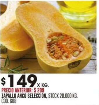 Coto ZAPALLO ANCO SELECCIÓN, STOCK 20.000 KG. COD. 688 oferta