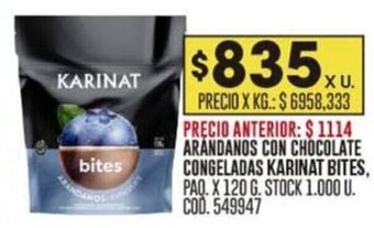 Coto ARÁNDANOS CON CHOCOLATE CONGELADAS KARINAT BITES, PAQ. X 120 G. STOCK 1.000 U. COD. 549947 oferta