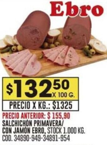 Coto SALCHICHON PRIMAVERA/ CON JAMON EBRO, STOCK 1.000 KG. COD. 34890-949-34891-954 oferta