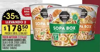 Coto SOPA VARIOS SABORES BOX, CAJA X 45 GR. STOCK 1.000 U. COD. 540260-540261-540262-540263 oferta