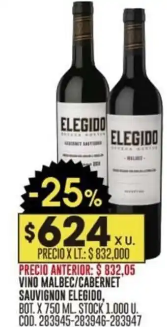 Coto VINO MALBEC/CABERNET SAUVIGNON ELEGIDO, BOT X 750ML oferta