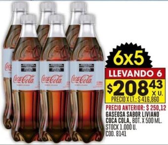 GASEOSA SABOR LIVIANO COCA COLA, BOT. X 500 ML. STOCK 1.000 U. COD. 8141