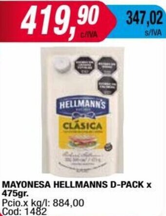 Maxiconsumo MAYONESA HELLMANNS D-PACK x 475gr. oferta