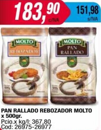 Maxiconsumo PAN RALLADO REBOZADOR MOLTO x 500gr. oferta