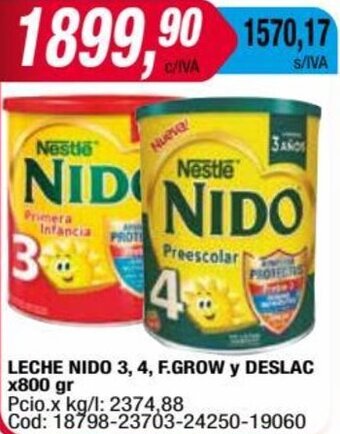 Maxiconsumo LECHE NIDO 3, 4, F.GROW y DESLAC x800 gr oferta