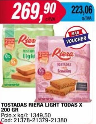 Maxiconsumo TOSTADAS RIERA LIGHT TODAS X 200 GR oferta