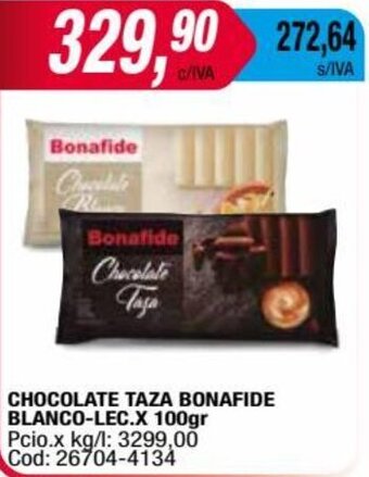 Maxiconsumo CHOCOLATE TAZA BONAFIDE BLANCO-LEC.X 100gr oferta