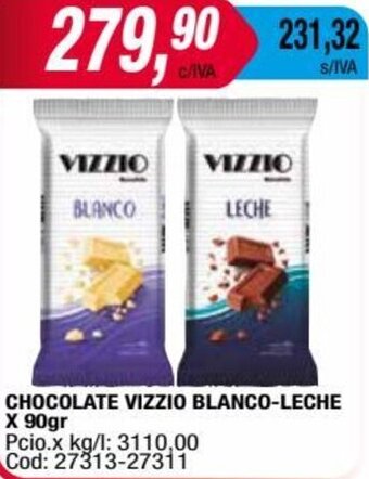 Maxiconsumo CHOCOLATE VIZZIO BLANCO-LECHE X 90gr oferta