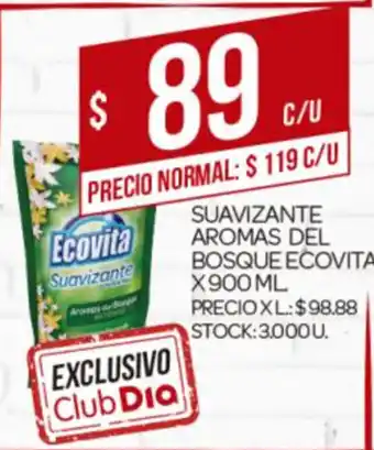 Supermercados DIA Ecovita Suavizante Aromas Del Bosque x 900 ml oferta