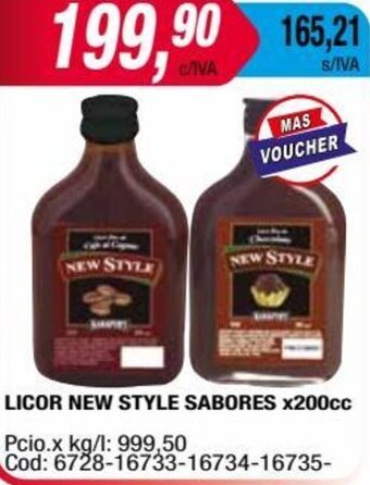 Maxiconsumo LICOR NEW STYLE SABORES x200cc oferta