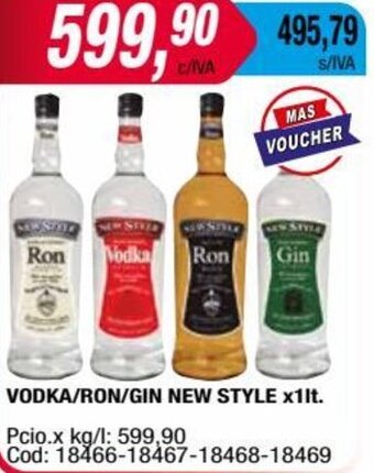 Maxiconsumo VODKA/RON/GIN NEW STYLE x1lt. oferta