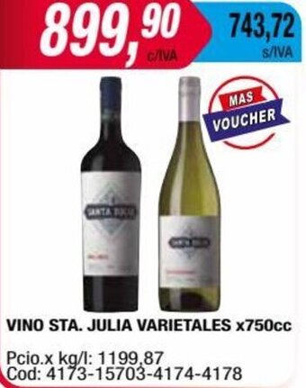 Maxiconsumo VINO STA. JULIA VARIETALES x750cc oferta