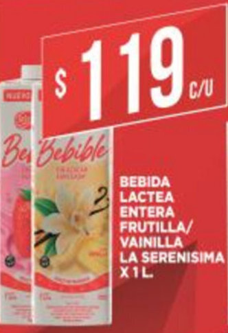 Supermercados DIA Bebida Lactea Entera Frutilla/Vainilla La Serenisima x 1 L oferta