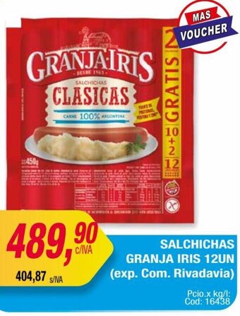 Maxiconsumo SALCHICHAS GRANJA IRIS 12UN (exp. Com. Rivadavia) oferta