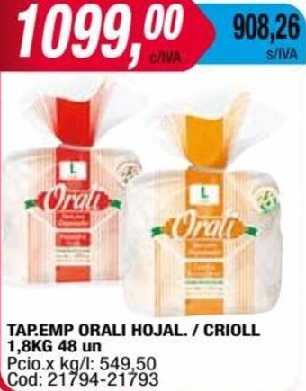 Maxiconsumo TAP.EMP ORALI HOJAL. / CRIOLL 1,8KG 48 un oferta