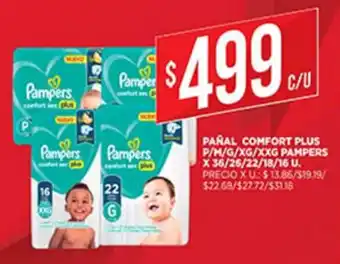 Supermercados DIA Pampers Pañal Comfort Plus P/M/G/XG/XXG x 36/26/22/18/16 u oferta