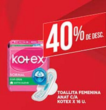 Supermercados DIA Kotex Toallita Femenina Anat C/A x 16 u oferta