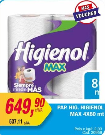 Maxiconsumo PAP. HIG. HIGIENOL MAX 4X80 mt oferta