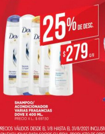 Supermercados DIA Dove Shampoo/Acondicionador Varias Fragancias x 400 ml oferta
