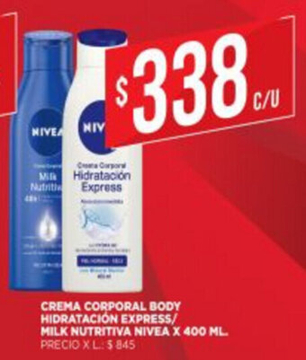Supermercados DIA Nivea Crema Corporal Body Hidratacion Express/Milk Nutritiva x 400 ml oferta