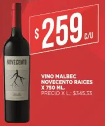 Supermercados DIA Novecento Raices Vino Malbec x 750 ml oferta