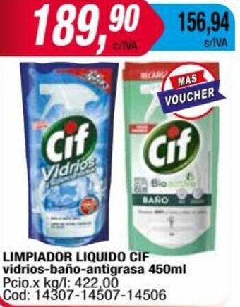Maxiconsumo LIMPIADOR LIQUIDO CIF vidrios-baño-antigrasa 450ml oferta