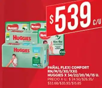 Supermercados DIA Pañal Flexi Comfort RN/M/G/XG/XXG Huggies x 34 / 22/ 20/ 16 / 15 u oferta