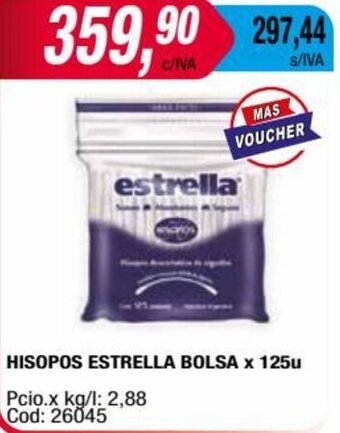 Maxiconsumo HISOPOS ESTRELLA BOLSA x 125u oferta