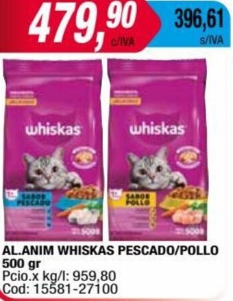 Maxiconsumo AL.ANIM WHISKAS PESCADO/POLLO 500 gr oferta