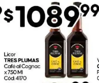 Diarco Licor TRES PLUMAS CART Café al Cognac x 750 MI Cód: 4170 oferta
