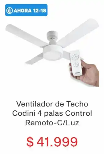 Garbarino Ventilador de Techo Codini 4 palas Control Remoto-C/Luz oferta