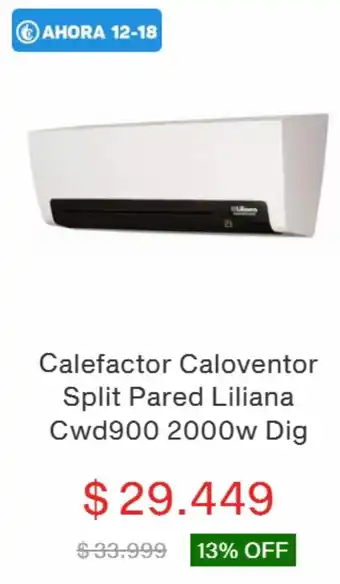 Garbarino Calefactor Caloventor Split Pared Liliana Cwd900 2000w Dig oferta